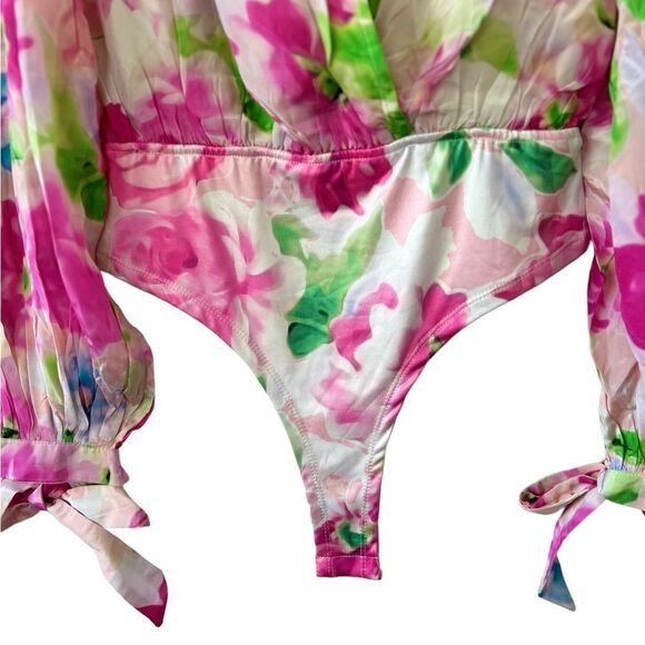 Rococo Sand Alora Floral-Print Stretch-Crepe Bodysuit in Pink - Picture 7 of 13